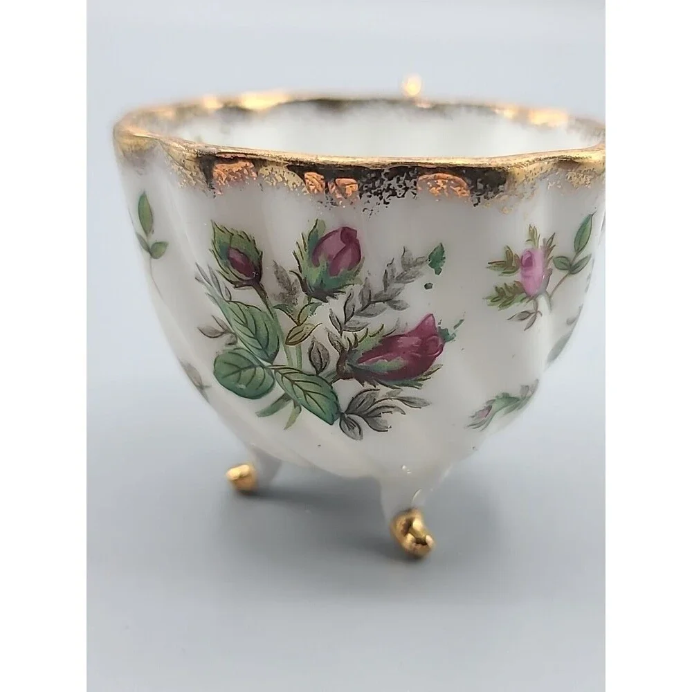 Relco Vintage Tri Footed Teacup Pink Roses Swirl Design Gold Trim
